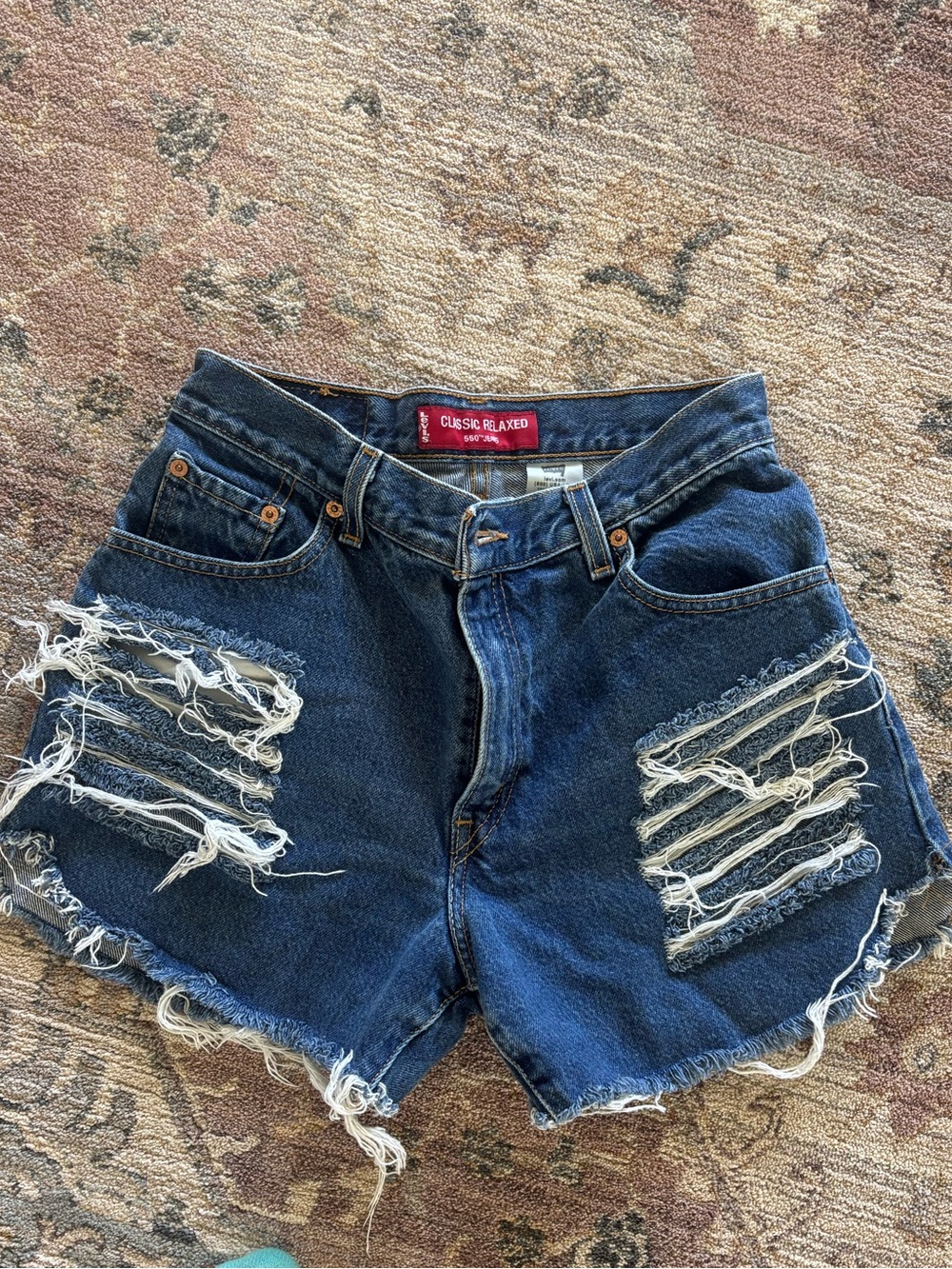 Levi's Navy Blue Distressed High-Rise Denim Shorts